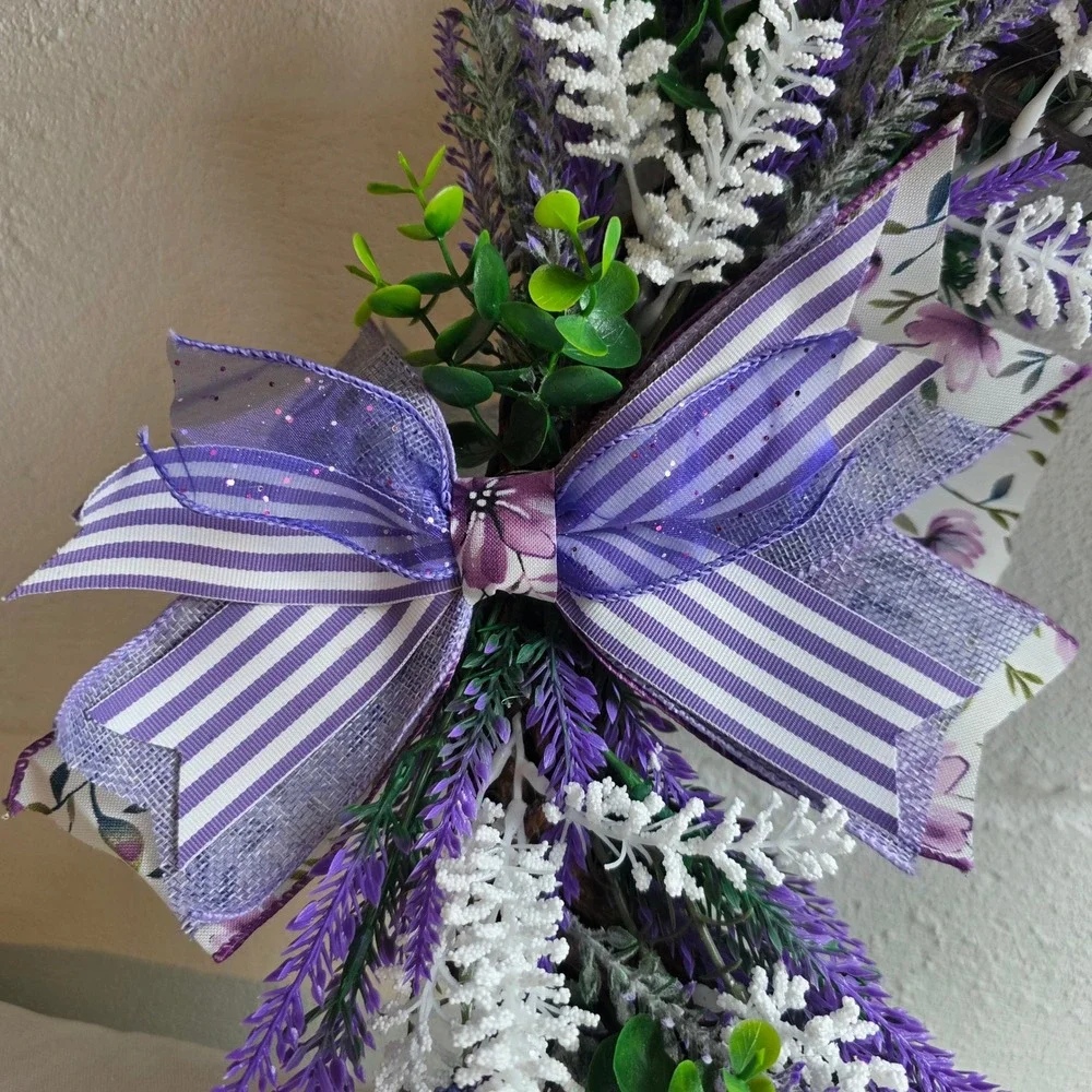 Handcrafted Lavender Grapevine Wreath Purple White Faux Floral Farmhouse Decor